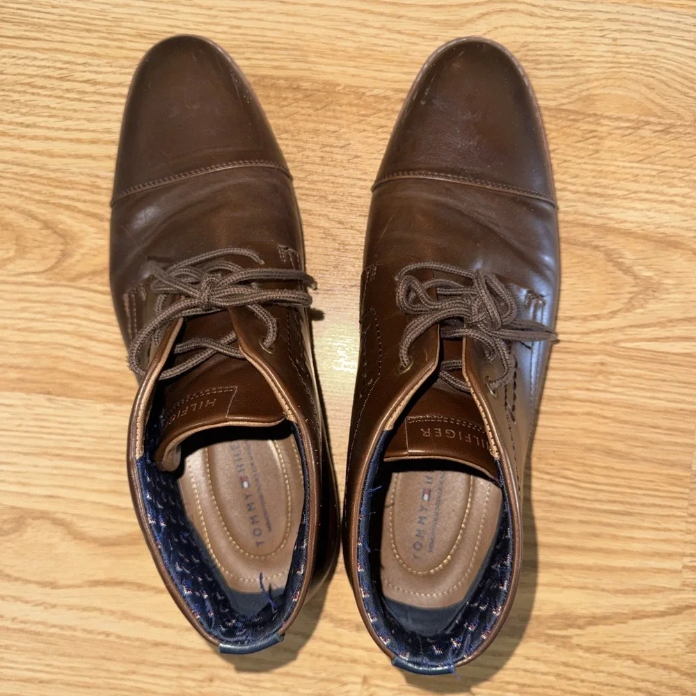 TOMMY HILFIGER Mens Brown Rawstin Cap Toe Lace-Up Dress Chukka Boots 11.5